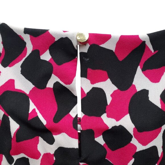 Calvin Klein Geo Print Black Magenta White Pleated Neck Sleeveless Blouse M - Picture 5 of 13